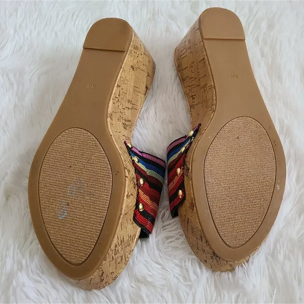 Avenue Greta Y2K Colorful Cork Wedge Heeled Flip Flops Size 10W
